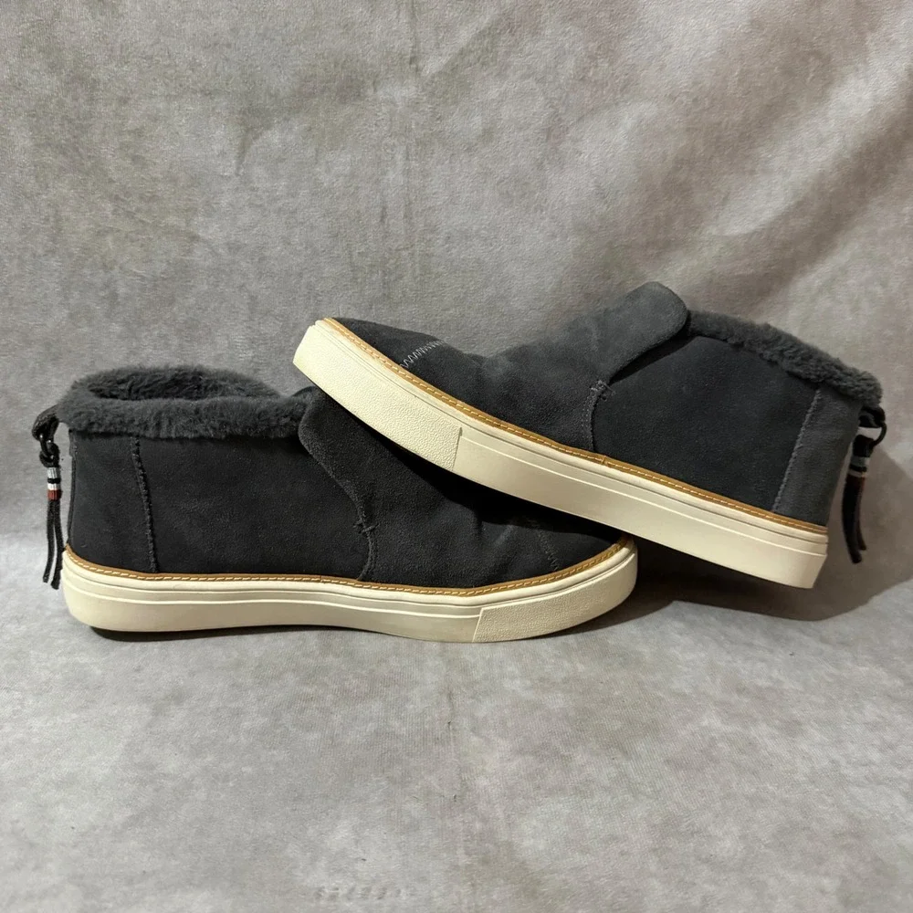 TOMS Jutti Mid Bootie Womens Size 9 Charcoal Grey Faux Fur Lined Slip On